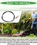 Clutch Cable For 17 Inch Rear Tine Tillers Replaces 532110675 with installation guide and man using a tiller in a garden.