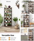 Five Tier Industrial Bookshelf With Four Hooks Built Tough Anti Tip Raised Edge Open Storage For Books Plants Decor
