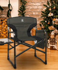 Aluminum Lightweight Folding Director Chair with Side Table and Storage 350 lbs Pro Grade Heavy Duty Camping Chair by fireplace