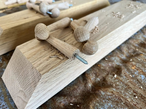 3 Inch Oak Hardwood Shaker Pegs With Screw On Hanger Bolt For Hanging Arts And Crafts DIY Woodworking, unfinished, 10 pack