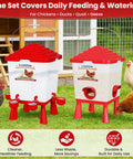 All In One Chicken Feeder And Waterer Set 5 Gallon Automatic Waterer With Cups No Waste 40 Lb Feeder for backyard flocks in coop.