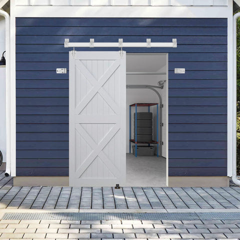 5Ft Exterior Sliding Barn Door Hardware Kit Heavy Duty Track For Indoor And Outdoor Doors Wall Mount Silver Galvanized Steel Rail
