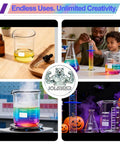 Collage of diverse uses of 7 Piece Glass Beaker Set For Lab And Classroom With Printed Graduations 10Ml To 1000Ml