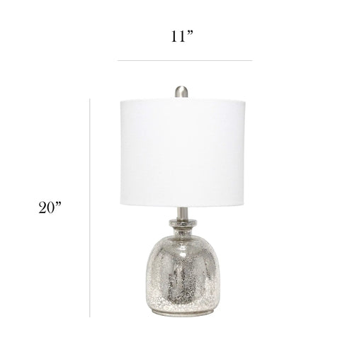 Textured Glass Table Lamp With Clear Blue Dome Base And White Fabric Drum Shade, Easy Rotary Socket Switch, 11 Inch Diameter By 20 Inch Tall, 60W Equivalent Medium Base Bulb Required, Cozy Chic Vibe For Living Room, Pack Of 1