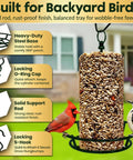 Rugged Cylinder Bird Feeder Holder For Outdoor Hanging Holds Bird Seed Cylinders Logs And Birdseed Cakes Up To Six Inch Diameter With O Ring And Locking S Hook Includes Mounting Accessories displayed with birds feeding.