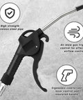 Heavy Duty 6 Piece Air Blow Gun Kit With Pistol Grip Handles Multi Size Assortment featuring ergonomic trigger and stainless steel pipe.