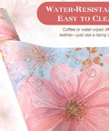 Pastel Pink Blue Floral Watercolor Desk Pad For Keyboard And Mouse Extended 31.5 Inch Wide Desk Mat With Non Slip Base Waterproof PU Leather