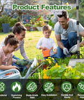 Family gardening with Heavy Duty Beefy Garden Cleaning Shovel With 59 Inch Adjustable Handle Carbon Steel Flat Shovel in yard