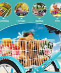 16 Inch Tricycle For Beginners With Stable Three Wheel Design, Low Step Through Frame For Easy On And Off, Ideal For Small Riders Ages 4 To 9, Durable Metal Build, Smooth Safe Ride For Confidence On Every Spin, teal tricycle with white basket