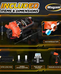 Beefy 12V Wash Down Pump Kit With 7.5 GPM And 80 PSI For Boats RVs And Campers with accessories and dimensions detail
