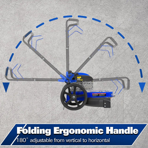 Workhorse Heavy Duty Walk Behind Gas String Trimmer with folding ergonomic handle adjustment display
