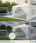 10x20 Ft Party Tent Canopy With Six Removable Sidewalls, waterproof outdoor shelter set up by a poolside, showcasing UV-resistant and waterproof features