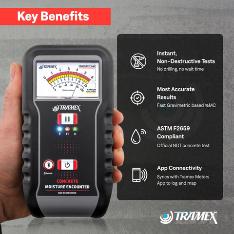 Concrete Moisture Encounter CME5 Meter For Quick Non Destructive No Guesswork Reading Of Moisture Content In Concrete Floors Slabs And Screeds ASTM F2659 Compliant Accurate Gravimetric Baseline Testing, handheld meter