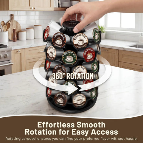 Coffee Pod Carousel Organizer For Countertop Holds 40 K Cups In A Compact 8 By 8 Inch Base With Smooth 360 Degree Rotating Holder