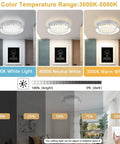 Flush Mount LED Crystal Ceiling Light, 13 Inch Modern Fixture With Edge Crystal Glass, showing 3 color temperature modes.