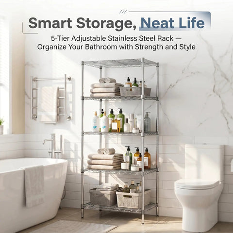 Built Like A Tank Heavy Duty Five Tier Wire Shelving Rack With Thick Steel Frame And Adjustable Chrome Pantry Shelves For Kitchen Laundry Home Storage Organization