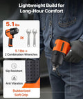 Heavy Duty 1/2 Inch Drive Pneumatic Impact Wrench Delivers Badass 1100 Foot Pounds Reverse Torque And Smooth 7500 Rpm Free Speed With Four Quick Adjustments And A Lightweight Aluminum Frame featuring a rubberized grip for comfort.