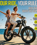 Couple riding Beast Mode 1500W Peak Electric Fat Tire Bike For Adults, All Terrain 20x4.0 on boardwalk