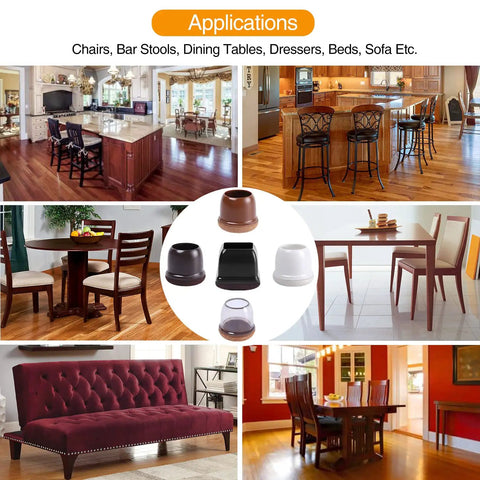 Round Chair Leg Caps With Felt For Hardwood Floors No Scratch Protection Silicone Outer Layer shown with various furniture applications
