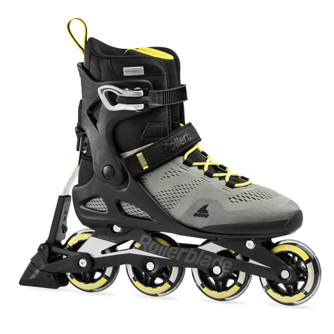 Macroblade 80 ABT Men's Inline Skates for Fitness and Training, Silver and Neon Yellow, with ABT braking and mesh support