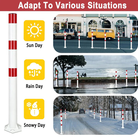 Heavy Duty 32 Inch Stainless Steel Safety Bollards With Bright Reflective Tape Removable Parking Posts for driveways in varied weather.
