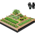 Wooden Raised Garden Bed With Built In Trellis For Climbing Plants Outdoor Planter Box 48 By 24 By 30 Inches Includes Gloves And Liner.