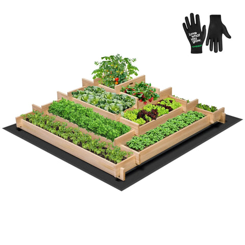 Wooden Raised Garden Bed With Built In Trellis For Climbing Plants Outdoor Planter Box 48 By 24 By 30 Inches Includes Gloves And Liner.