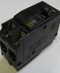 Two Pole 100 Amp Molded Case Circuit Breaker QO2100 For 120 240 Volt Panels Thermal Magnetic Trip UL Listed ANSI Certified Fits QO Load Centers And CSED Devices Common Trip Heavy Duty Power Workhorse, black breaker close-up