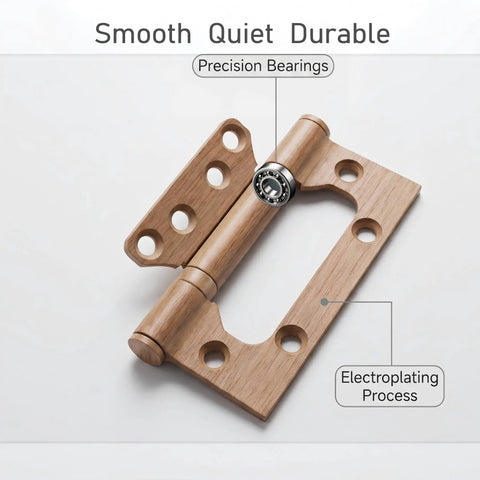 Heavy Duty 4 Inch Ball Bearing Door Hinges With Silky Smooth Operation And Rock Solid 304 Stainless Steel Build Featuring A Matte Wood Grain Finish.