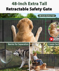 Extra Wide Retractable Baby Gate Delivering Rock Solid Safety For Mega Garages Wide Driveways And Big Patios, 48 inches tall, with dogs.