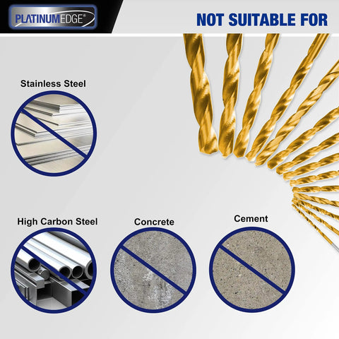 Image showing 276 Piece Titanium Heavy Duty Twist Drill Bit Set With S2 Bits 135 Degree Point High Speed Steel not suitable for stainless steel, high carbon steel, concrete, and cement.