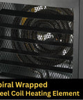 Heavy Duty Electric Forced Air Garage Heater With Remote Control 17060 Btu showing spiral wrapped steel coil heating element.