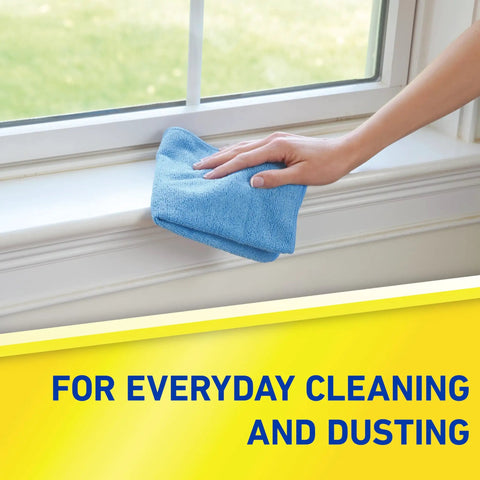 Microfiber Cleaning Cloth Bundle 14 By 14 Inches Blue Pack Of 24 Washable and Reusable used for dusting a windowsill