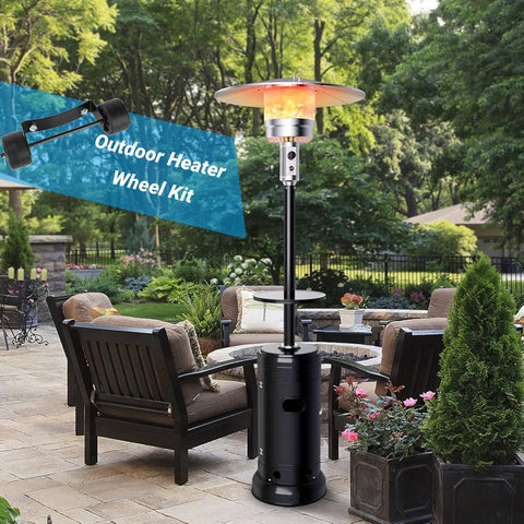 Eyoloty universal patio heater wheel kit with black base and stainless steel bracket for moving a propane heater.