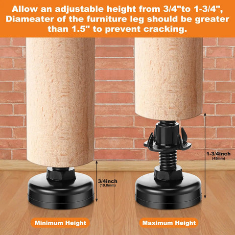 Kick The Wobble Adjustable Leveling Feet With T Nut Kit And Anti Skid Pads For Heavy Duty Tables Chairs Desks Cabinets 32 Piece Metal Leg Setup Matte Black height adjustment illustration