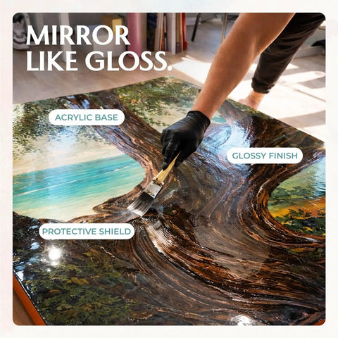 Applying Crystal Clear Acrylic Varnish With Ultra High Gloss Finish on a painting, showcasing non yellowing, anti crazing protection.