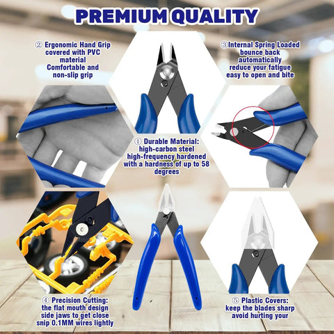 23 Piece Hobby Model Building Tools Kit for Gundam Builders, featuring flush cutters with ergonomic PVC grip and high-carbon steel blades.