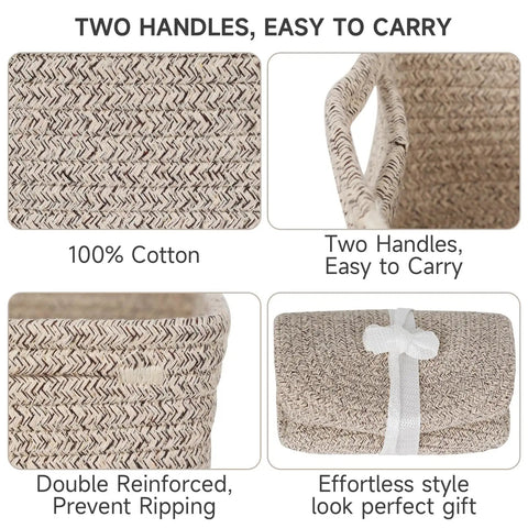 3 Pack Small Woven Rope Storage Baskets Mixed Brown, Compact Organizer For Closet Nursery, Durable Cord Basket To Stash Toys Diapers And Clothes, Legit Game Changer For Tidy Rooms