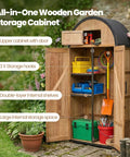 All In One Outdoor Storage Shed With Domed Roof Waterproof Tool Cabinet And Lockable Multi Functional Organizer For Patio Lawn Backyard Five Storage Spaces And Double Doors Solid Wood