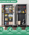 Heavy Duty 10 Piece Steel Garage Cabinet System With Workbench All In One Modular Garage Storage Set with open doors showcasing organized tools and supplies