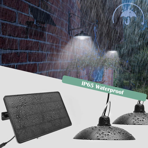 Dual Head Solar Pendant Lights For Shed And Outdoor Use IP65 Waterproof LED Hanging Lighting For Chicken Coop Gazebo