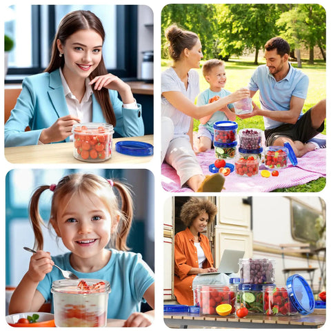 Happy family using 6 Pack 16 Oz Freezer Safe Airtight Plastic Food Storage Containers With Twist Top Lids For Soup And Grab And Go Meals