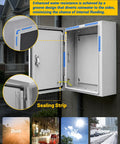 Heavy Duty Electrical Junction Box 16x12x8 Inch IP66 Nema 4X Rated Steel Enclosure with sealing strip to protect against water damage.