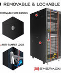 Beefy 32U 19 Inch Server Rack Cabinet With Locking Glass Door featuring removable panels and anti-tamper lock, heavy-duty for IT closets.