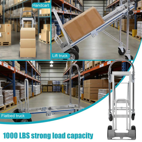 2 In 1 Industrial Convertible Utility Trolley Platform Cart With Reinforced Aluminum Frame 1000 Lb Capacity As Cart And 550 Lb As Stair Climber Perfect For Moving Appliances Furniture And Heavy Luggage, warehouse handcart