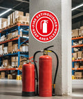 Five Pack Fire Extinguisher Keep Area Clear Sign 17 By 17 Inches Big Caution Safety Warning Sticker on warehouse wall