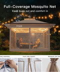 Evening scene with 13x13 Pop Up Gazebo Canopy With Wheeled STO-N-Go Cover Bag, showcasing mosquito net, zippers, and ties.