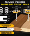 2 Pack Tongue And Groove Router Bit Set 1/4 Inch Shank, Adjustable 3 Tooth T Style Bits For 3/4 Inch Stock, features and dimensions