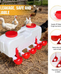Backyard Boss Automatic Chicken Waterer Featuring Ten Heavy Duty Cups Plus A 9.6 Gallon Self Filling Reservoir in use with chickens.