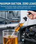 Heavy Duty Manual Fluid Extractor Pump 200cc Oil Suction Syringe With Dual Tubing Set For No Sweat Brake And Power Steering Fluid Transfers Leak Tight Tool For Road Warriors in action extracting fluid.